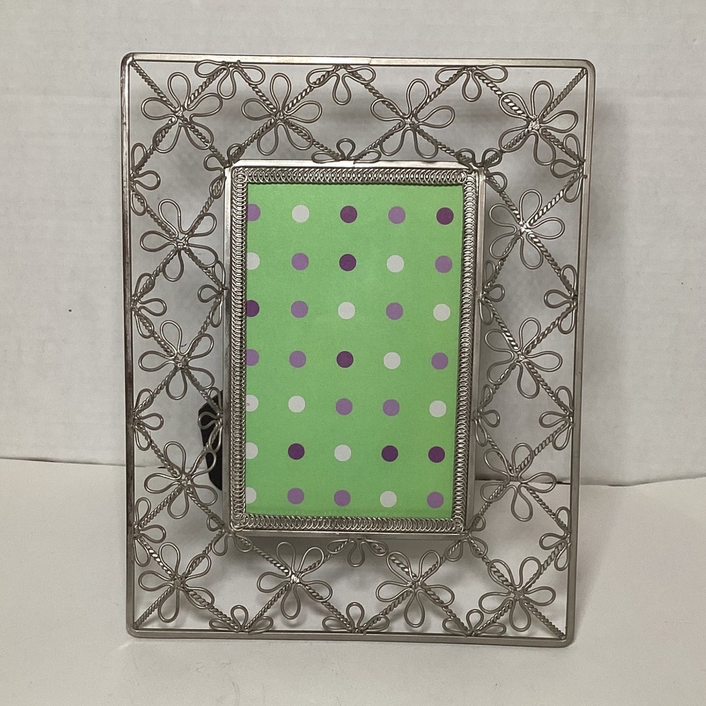 Silver Tone Filigree Floral Metal Picture Frame Vertical Tabletop Display